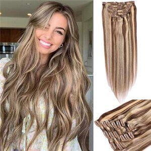 Hair Extension Clip in Human Hair Balayage Chocolate Brown  20" 7pcs 120g